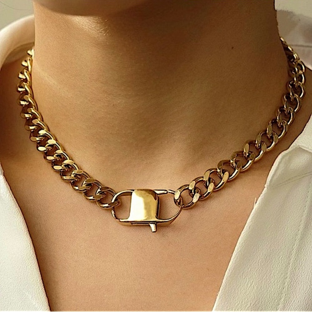 Chain Link Gold Plated Cuban Choker - Picture 1 of 10